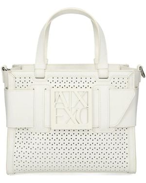 ARMANI EXCHANGE Cut-Out Logo-Detail Tote Bag - White