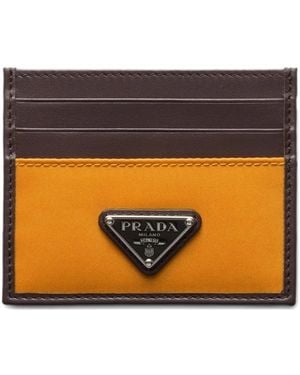 Prada Triangle-Logo Leather Card Holder - Orange
