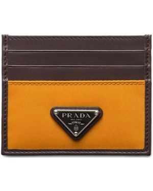 Prada Triangle-Logo Leather Card Holder - Orange