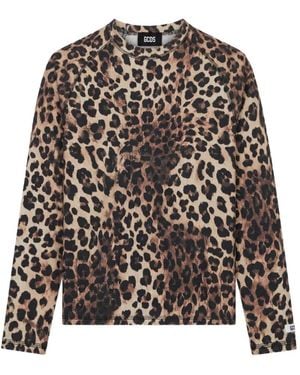 Gcds Leopard-Print Waffle-Knit T-Shirt - Brown