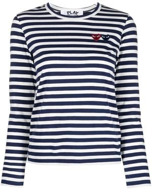COMME DES GARÇONS PLAY Heart Striped Cotton T-shirt - Blue