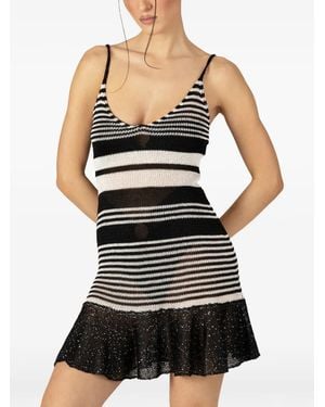 Paramidonna Lea Striped Crochet Dress - Black