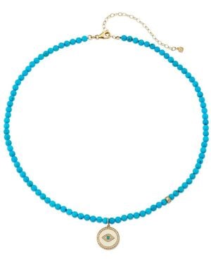 Sydney Evan 14K Evil Eye Diamond And Necklace - Blue