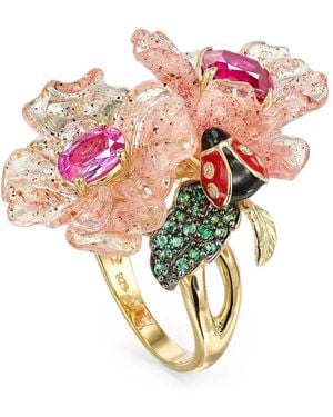 Anabela Chan Anello Beet & Dragonfruit Garden Con Zaffiro E Tsavorite - Rosa