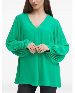 Joseph Ribkoff Pleated V-Neck Blouse - Green