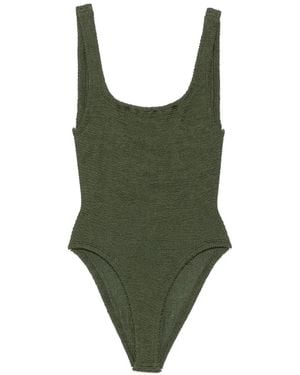Hunza G Crinkle-Effect Square-Neck Swimsuit - Green