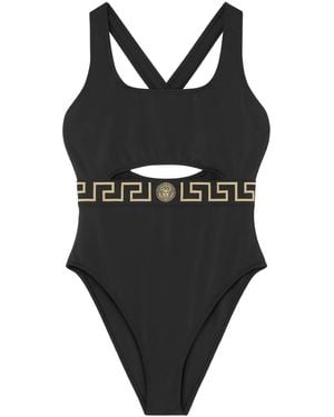 Versace グレカ ボーダー ワンピース スイムウェア - ブラック