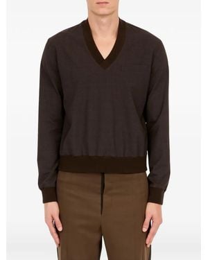 MM6 by Maison Margiela V-Neck Long-Sleeve Top - Brown