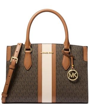 Michael Kors Logo-print Striped Tote Bag - Brown