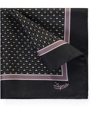 ZEGNA Geometric-Print Silk Pocket Square - Black