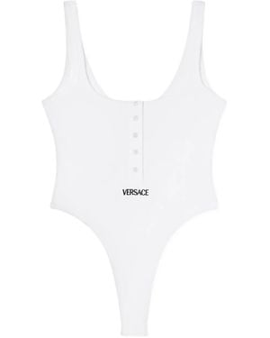Versace Logo-Embroidery Ribbed Bodysuit - White