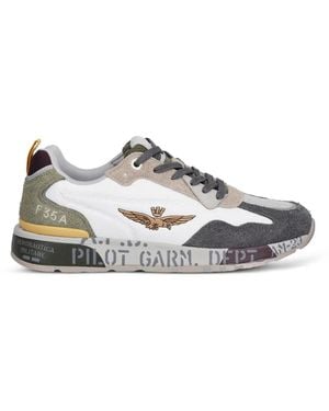 Aeronautica Militare Logo-Embroidered Panelled Trainers - White