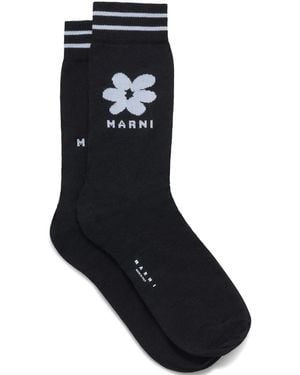 Marni Logo-Jacquard Striped Socks - Black