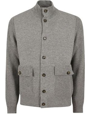 Lardini Ribbed-Knit Panel Jacket - Grey