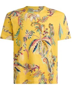Etro Parrot And Palm-Tree Printed T-Shirt - Yellow