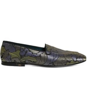 Dolce & Gabbana Floral-Jacquard Loafers - Metallic