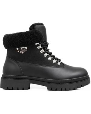 Philipp Plein Faux-Fur Trim Lace-Up Boots - Black