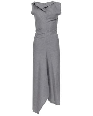 Victoria Beckham Light Mélange Virgin Wool Asymmetric Draped Midi Dress - Gray