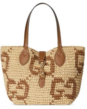 Gucci Small Horsebit Straw Tote Bag - Natural