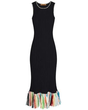 Simon Miller Vestido Midi Thea Con Ribete De Flecos - Negro