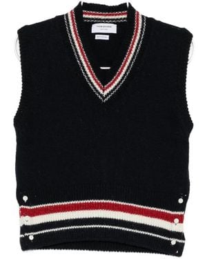 Thom Browne Stripe-Detail V-Neck Top - Black