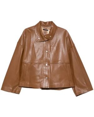 Nour Hammour Park Leather Collar Jacket - Brown