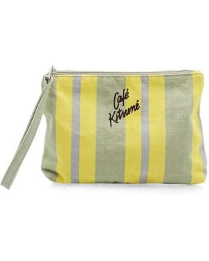 Café Kitsuné Striped Logo-Embroidered Clutch Bag - Yellow