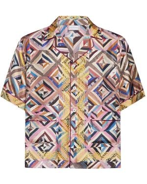 Pierre Louis Mascia Mosaic-Pattern Short-Sleeve Shirt - Grey