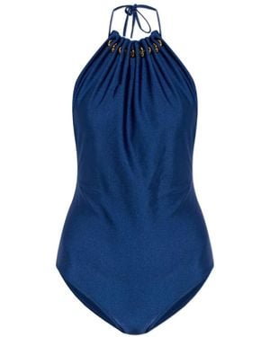 Zimmermann Aster Embellished Halterneck Swimsuit - Blue