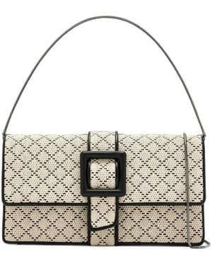 Manolo Blahnik Maycap Buckle-Detail Raffia Clutch Bag - Metallic