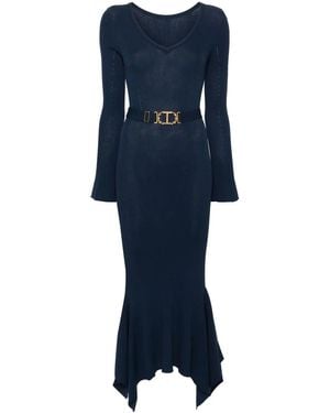 Twinset Belted Ruffled Midi Dress - Blue