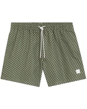 BOSS Printed Swim Shorts With Logo Badge - Green