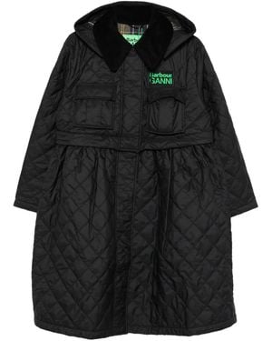 Barbour X Ganni Quilted Hooded Coat - Black
