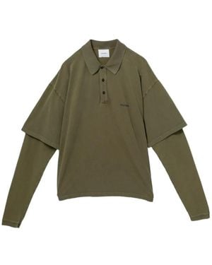 Halfboy Logo-Embroidered Long Sleeve Polo Top - Green
