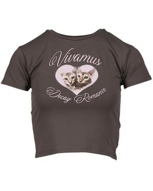 VIVAMUS Cats Graphic-Print Cropped T-Shirt - Brown