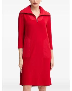 Joseph Ribkoff Zip-Collar Pocket Midi Dress - Red