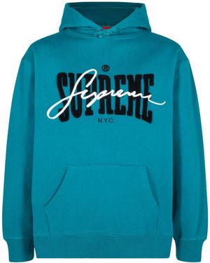 Supreme "Ss 22 Dark" Chenille-Embroidered Hoodie - Blue