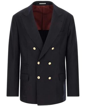 Brunello Cucinelli Double-Breasted Virgin Wool Blazer - Blue