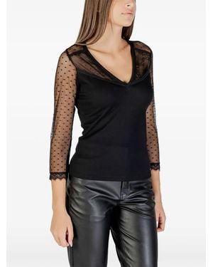 Morgan Lace-Panelled Polka-Dot Blouse - Black
