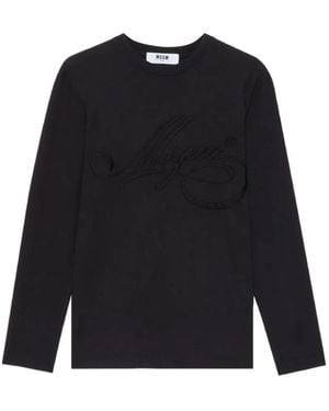MSGM Embroidered-Logo Long-Sleeve T-Shirt - Black