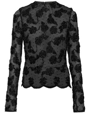 ROTATE BIRGER CHRISTENSEN Flower Mesh Ls Top - Black