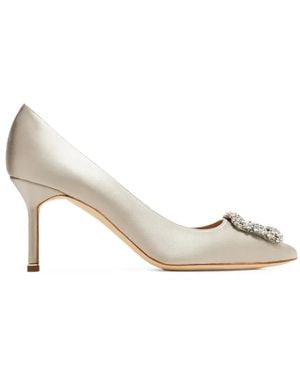 Manolo Blahnik Hangisi 70 Crystal-Buckle Pumps - Natural
