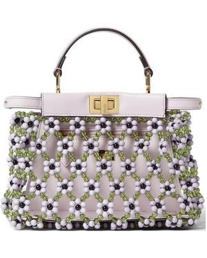 Fendi Mini Peekaboo Beaded Tote Bag - White