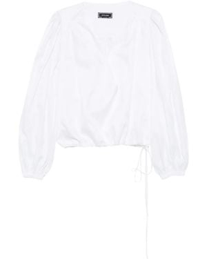 Styland Wrap-Style Puff-Sleeve Blouse - White