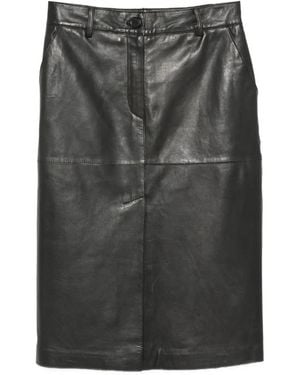 P.A.R.O.S.H. Panelled Leather Midi Skirt - Grey