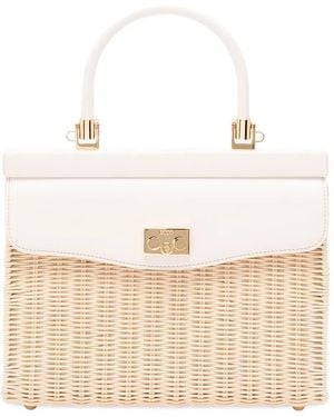 Rodo Medium Wicker Top Handle Shoulder Bag - Natural