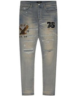 Amiri Varsity Eagle Logo-Patch Jeans - Grey