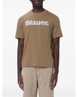 Blauer Logo-Print T-Shirt - Natural
