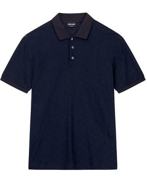 Giorgio Armani Geometric-Patterned Short-Sleeved Polo Shirt - Blue