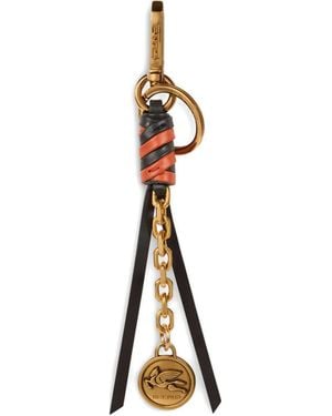 Etro Leather Charm With Chain And Pegaso Coin - Metallic